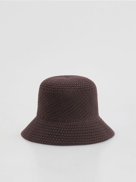 Kapelusz bucket - ciemnobrązowy. Brązowe kapelusze damskie Reserved, bez wzorów. Za 69.99 zł.