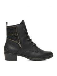 Rieker Botki Y0700-01 Czarny. Czarne botki damskie Rieker, z materiału, bez obcasa, na płaskiej podeszwie, bez zapięcia. Za 319.99 zł.