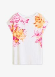 T-shirt z obniżoną linią ramion. Białe t-shirty damskie bonprix, bez wzorów, bez kołnierzyka. Za 67.99 zł.