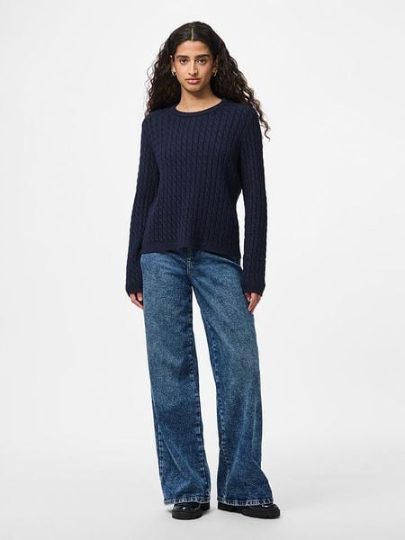 Pieces Sweter "Pcfia" w kolorze granatowym rozmiar: L. Niebieskie swetry klasyczne damskie Pieces, l, ze splotem, bez kołnierzyka. Za 69.91 zł.