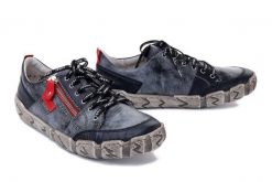 RIEKER L0302-14 blue, półbuty damskie. Niebieskie półbuty damskie Rieker, bez wzorów, bez obcasa. Za 258.93 zł.