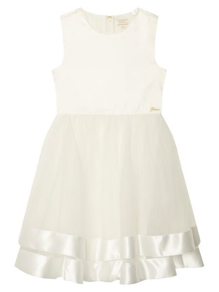 Guess Sukienka elegancka J6RK34 WM330 Biały Regular Fit. Białe sukienki dziewczęce Guess, z aplikacjami, z syntetyku, bez ramiączek. Za 369.99 zł.