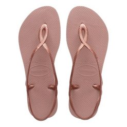 Japonki plażowe damskie Havaianas Luna. Czerwone klapki damskie Havaianas, bez wzorów, z gumy, bez obcasa. Za 119.99 zł.