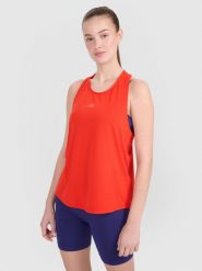 4F Top treningowy oversize szybkoschnący damski - czerwony M. Czerwone topy damskie 4f, m, bez wzorów, bez kołnierzyka. W wyprzedaży za 59.99 zł.