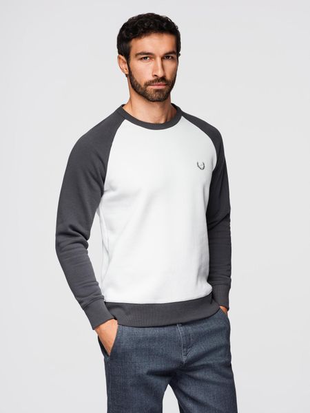 Męska bluza kontrastowa z reglanowym rękawem - kremowo-grafitowa V1. Szare bluzy bez kaptura męskie Ombre Clothing, m, z bawełny. W wyprzedaży za 118.99 zł.