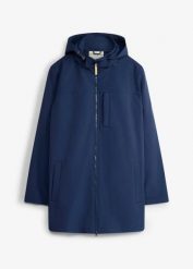 Hydrofobowa parka z softshellu. Niebieskie parki męskie bonprix, m, bez wzorów, z softshellu. Za 289.99 zł.