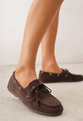 Ciemnobrązowe Mokasyny VICES z Wkładką ze Skóry Naturalnej ze Sznurowaniem Nairis. Brązowe mokasyny damskie Renee, z materiału. Za 99.99 zł.