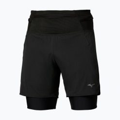 Spodenki do biegania męskie Mizuno Trail Multipocket 2in1. Czarne szorty męskie Mizuno, bez wzorów, z elastanu. Za 369.99 zł.