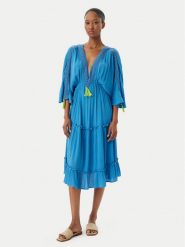 Selmark Sukienka plażowa BO195 Niebieski Regular Fit. Niebieskie sukienki damskie SELMARK, na plażę, xl, bez wzorów, z wiskozy, bez kołnierzyka, bez ramiączek. Za 329.99 zł.