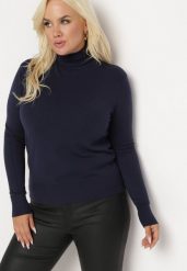 Granatowy Sweter z Golfem Sazerna. Niebieskie golfy damskie Born2be, l, bez wzorów, z dzianiny, bez ramiączek. Za 59.99 zł.