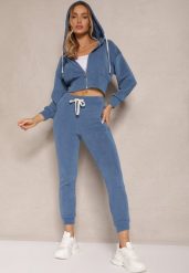 Niebieski Komplet Dresowy z Bawełny Bluza z Kapturem i Spodnie Slim Inerisa. Niebieskie bluzy z kapturem damskie Renee, xl, z bawełny. Za 69.99 zł.