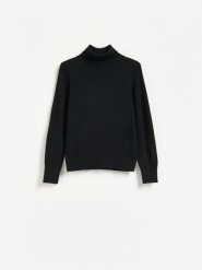 Sweter z wełny merino z dodatkiem kaszmiru - czarny. Czarne swetry klasyczne damskie Reserved, l, z kaszmiru, bez kołnierzyka. Za 299.99 zł.