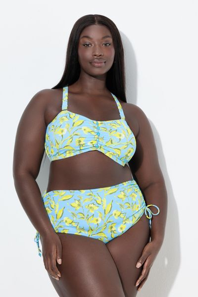 Damskie Bikini kwiaty ozdobne tasiemki regulowane ramiączka. Niebieskie bikini damskie Ulla Popken, bez wzorów, plus size. Za 239.99 zł.