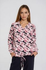 Bluza z kwiatowym nadrukiem różowa. Czerwone bluzy bez kaptura damskie MOODO, s, z bawełny. Za 119.99 zł.