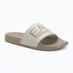 Klapki EA7 Emporio Armani Water Sports Visibility. Brązowe klapki damskie EA7 Emporio Armani, bez wzorów, z materiału, bez obcasa. Za 139.99 zł.