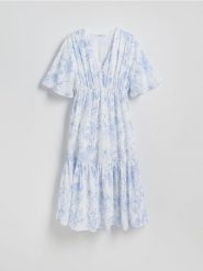 Sukienka midi z lyocellem - jasnoniebieski. Niebieskie sukienki damskie Reserved, l, bez wzorów, z lyocellu, bez kołnierzyka, bez ramiączek, midi, rozkloszowane. Za 179.99 zł.