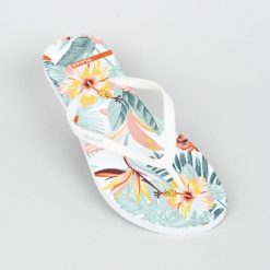 Japonki damskie Olaian 120 Tropical. Białe klapki damskie OLAIAN, bez wzorów, bez obcasa. Za 24.99 zł.