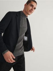 Marynarka slim fit - granatowy. Niebieskie marynarki męskie Reserved, bez wzorów, z dzianiny. W wyprzedaży za 199.99 zł.