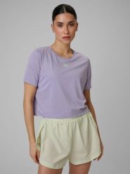 4F Crop top slim treningowy szybkoschnący damski - fioletowy S. Fioletowe topy damskie 4f, l, bez wzorów, bez ramiączek. Za 119.99 zł.