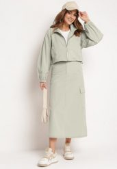 Miętowy Komplet Casualowy Bluza z Suwakiem i Stójką oraz Spódnica z Kieszeniami Hettora. Zielone bluzy bez kaptura damskie Born2be, l. Za 149.99 zł.