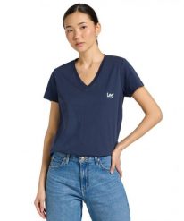DAMSKA KOSZULKA LEE V NECK TEE MOOD INDIGO 112371856. Niebieskie bluzki damskie Lee, m, bez wzorów, bez kołnierzyka, bez ramiączek. Za 89.99 zł.