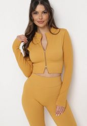Żółta Krótka Bluza z Prążkowanego Materiału Zapinana na Suwaki Idendia. Żółte bluzy bez kaptura damskie Born2be, z jeansu. Za 34.99 zł.