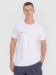 4F T-shirt regular z nadrukiem męski - biały L. Białe t-shirty męskie 4f, l, bez wzorów, z bawełny, bez kołnierzyka. Za 69.99 zł.