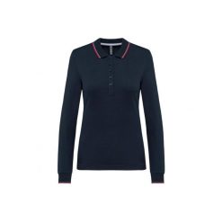 Damska koszulka polo pique z długim rękawem Kariban. Czerwone bluzki damskie KARIBAN, bez wzorów, bez kołnierzyka, bez ramiączek. Za 163.50 zł.