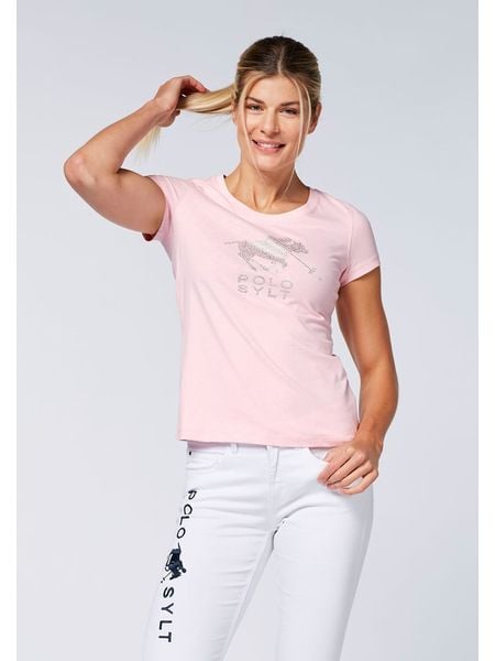 Polo Sylt Koszulka w kolorze jasnoróżowym rozmiar: XL. Różowe bluzki damskie Polo Sylt, xl, bez wzorów, z bawełny, bez kołnierzyka, bez ramiączek. Za 149.31 zł.
