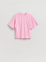 Taliowany t-shirt - różowy. Czerwone t-shirty damskie Reserved, l, bez wzorów, z bawełny, bez kołnierzyka. Za 79.99 zł.