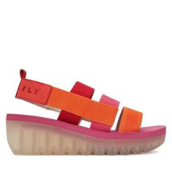 Sandały Fly London. Czerwone sandały damskie Fly London, bez wzorów, bez obcasa, na koturnie. Za 339.99 zł.