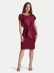 Swing Sukienka koktajlowa 5AI10900 Bordowy Regular Fit. Czerwone sukienki damskie Swing, bez wzorów, z syntetyku, wizytowe, bez kołnierzyka, bez ramiączek. Za 499.99 zł.