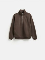 Bluza ze stójką - ciemnozielony. Zielone bluzy bez kaptura męskie Reserved, l, z bawełny. Za 129.99 zł.