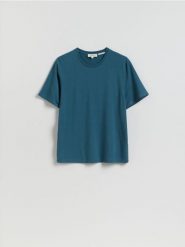 T-shirt regular z włóknem bambusowym - granatowy. Niebieskie t-shirty męskie Reserved, l, bez wzorów, z dzianiny, bez kołnierzyka. Za 89.99 zł.