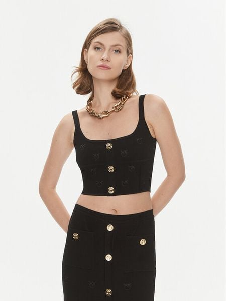Pinko Top Dolly 101885 A16F Czarny Slim Fit. Czarne topy damskie Pinko, l, bez wzorów, z wiskozy, bez kołnierzyka. Za 559.99 zł.