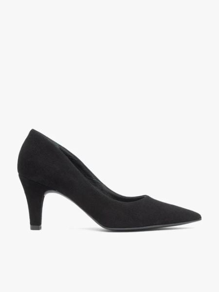 Czarne czółenka na szpilce. Czarne czółenka damskie Ryłko, bez wzorów, z gumy, bez obcasa, na szpilce. Za 349.99 zł.