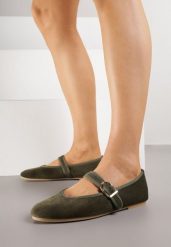 Zielone Balerinki w Stylu Mary Jane Urifiel. Zielone baleriny damskie Born2be, bez wzorów, z jeansu, bez obcasa. Za 59.99 zł.
