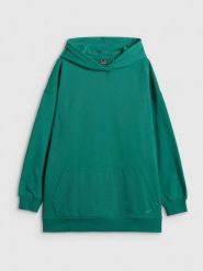 4F Bluza dresowa loose z kapturem damska - zielona L. Zielone bluzy z kapturem damskie 4f, l, z dresówki. Za 189.99 zł.