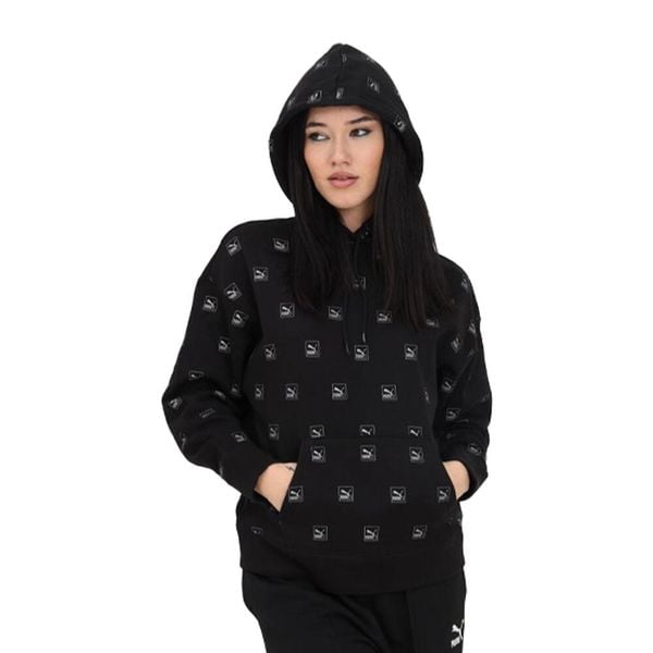 Damska Bluza Z Nadrukiem Love Na Całej Powierzchni. Czarne bluzy sportowe damskie Puma, l, bez wzorów, z bawełny, bez ramiączek, długie, z kapturem. Za 186.90 zł.