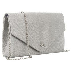 Brokatowa kopertówka damska w srebrnym kolorze zawieszona na eleganckim łańcuszku - Rovicky. Szare torebki wieczorowe ROVICKY, bez wzorów, eleganckie, bez kołnierzyka, bez ramiączek. Za 48.99 zł.