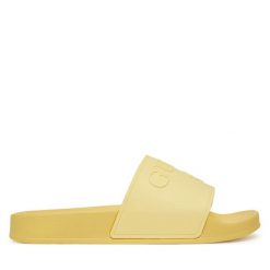 Klapki Guess. Żółte klapki damskie Guess, z aplikacjami, bez obcasa. Za 129.99 zł.