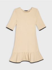 Sukienka mini z kontrastującą lamówką z wiskozą - kremowy. Białe sukienki damskie Sinsay, l, bez wzorów, z wiskozy, bez kołnierzyka, bez ramiączek, mini. Za 49.99 zł.