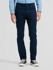 MESKIE SPODNIE LEE SLIM FIT MVP RIVET NAVY 112376323. Niebieskie spodnie materiałowe męskie Lee, bez wzorów, z jeansu. Za 189.99 zł.