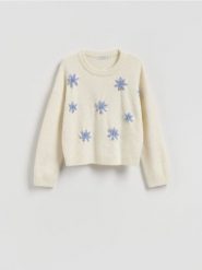 Sweter z aplikacjami 3D - wielobarwny. Swetry klasyczne damskie Reserved, l, z dzianiny, bez kołnierzyka. Za 129.99 zł.