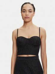 Guess Top W5YH42 WHD00 Czarny Regular Fit. Czarne topy damskie Guess, xl, z aplikacjami, z bawełny, bez kołnierzyka. Za 409.99 zł.