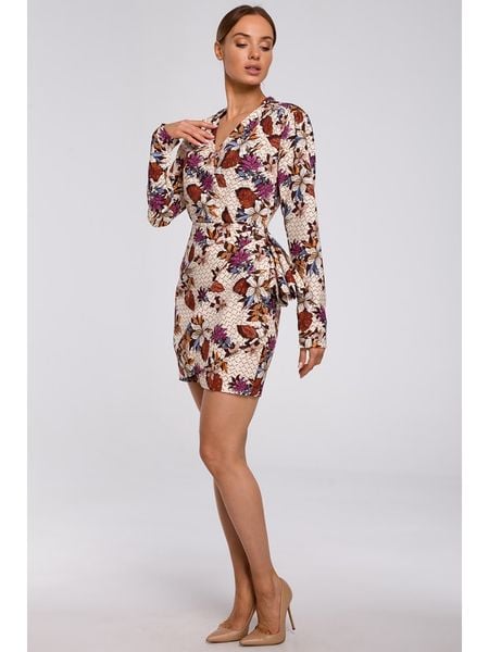 Made of emotion Sukienka w kolorze kremowo-fioletowo-czerwonym rozmiar: M. Brązowe sukienki damskie Made Of Emotion, m, bez wzorów, bez kołnierzyka, bez ramiączek, mini. Za 88.02 zł.