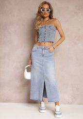 Jasnoniebieska Spódnica Maxi z Rozcięciem z Jeansu Vonuline. Niebieskie spódniczki damskie Renee, l, bez wzorów, z jeansu, eleganckie, z podwyższonym stanem, maxi, sportowe. Za 109.99 zł.