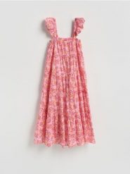 Sukienka maxi - wielobarwny. Sukienki damskie Reserved, l, bez wzorów, z bawełny, bez kołnierzyka, bez ramiączek, maxi, rozkloszowane. Za 179.99 zł.