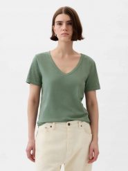 T-SHIRT DAMSKI KOSZULKA 1 BAWEŁNA GAP VINTAGE OLIWKOWY. Zielone bluzki sportowe damskie GAP, l, z bawełny, bez kołnierzyka, bez ramiączek. Za 144.60 zł.