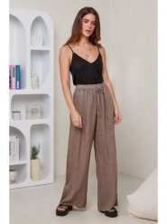 Le Monde du Lin Lniane spodnie w kolorze szarobrązowym rozmiar: 38/40. Brązowe spodnie materiałowe damskie Le Monde du Lin, bez wzorów, ze lnu. Za 173.99 zł.